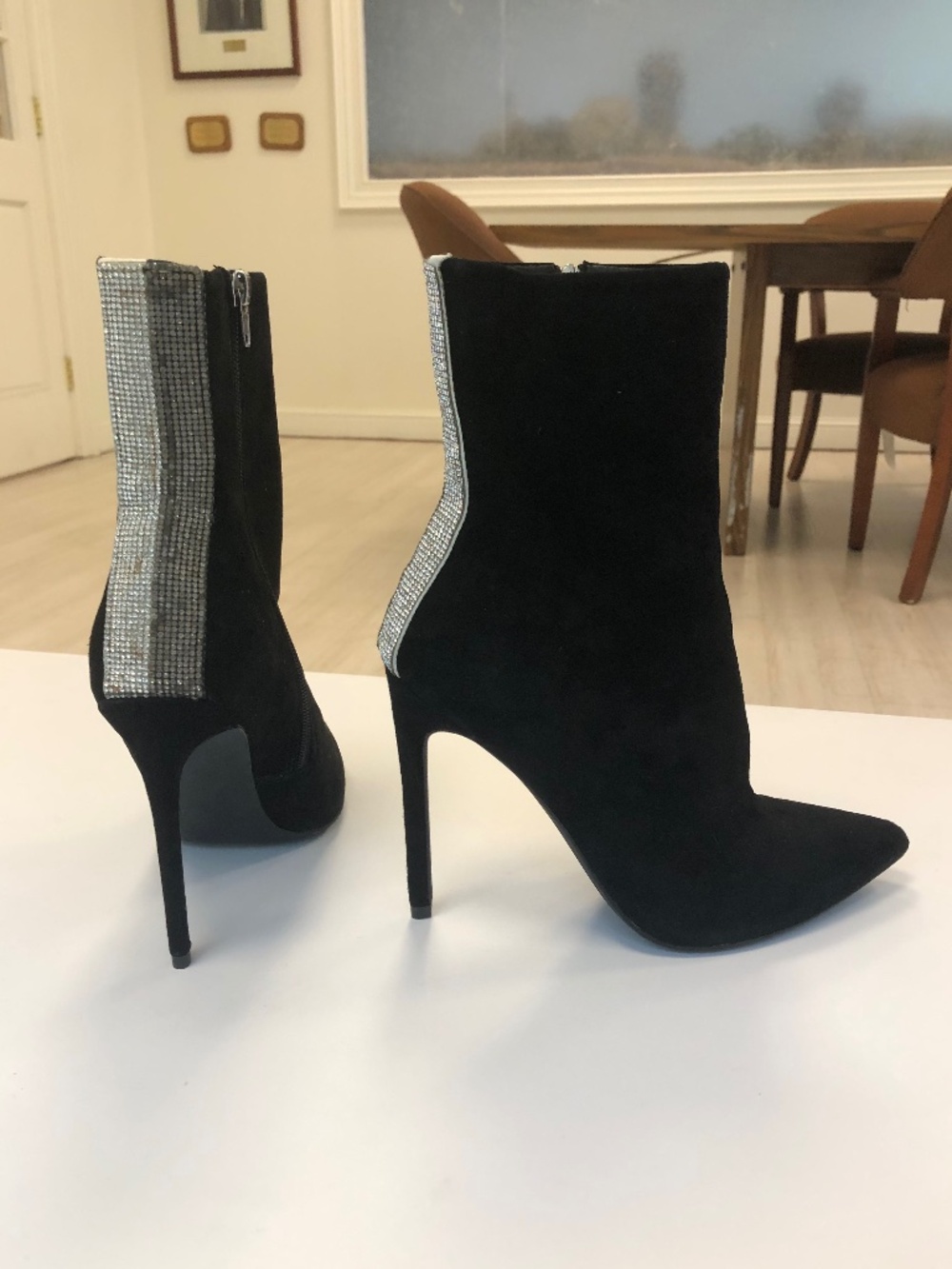 Steve Madden Wagu Black Suede Rhinestone Heel Booties